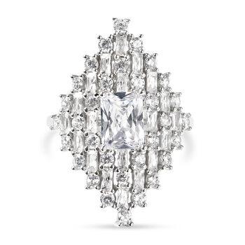 LUSTRO STELLA - Zirkonia Cluster Ring 925 Silber platiniert (Gr&ouml;&szlig;e 16.00) ca. 6,11 ct