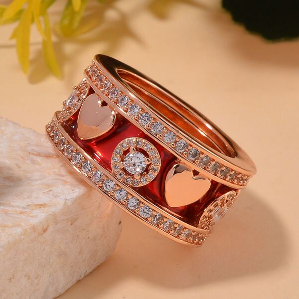 Weißer Kristall Herzmotiv-Ring mit Pavé-Fassung, Roséton,(Größe 19.70) image number 2