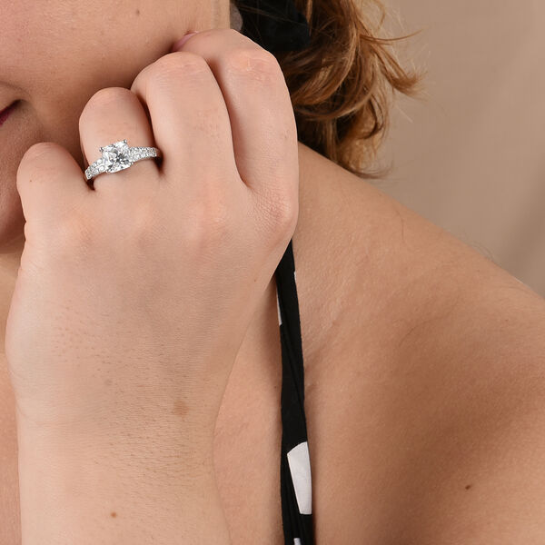 LUSTRO STELLA Hergestellt mit ZIRKONIA Halo Ring 925 Silber Rhodium-&Uuml;berzug (Gr&ouml;&szlig;e 16.00) ca. 5,17 ct image number 3