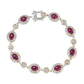 Königlicher Glamour- AAA Afrikanischer Rubin (Fissure gefüllt), Weißer Zirkon Armband ca. 19 cm 925 Silber rhodiniert ca. 12.37 ct