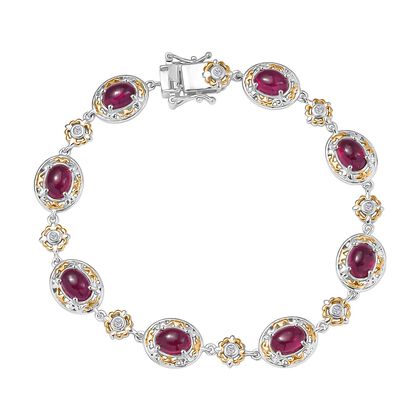 K&ouml;niglicher Glamour- AAA Afrikanischer Rubin (Fissure gef&uuml;llt), Wei&szlig;er Zirkon Armband ca. 19 cm 925 Silber rhodiniert ca. 12.37 ct