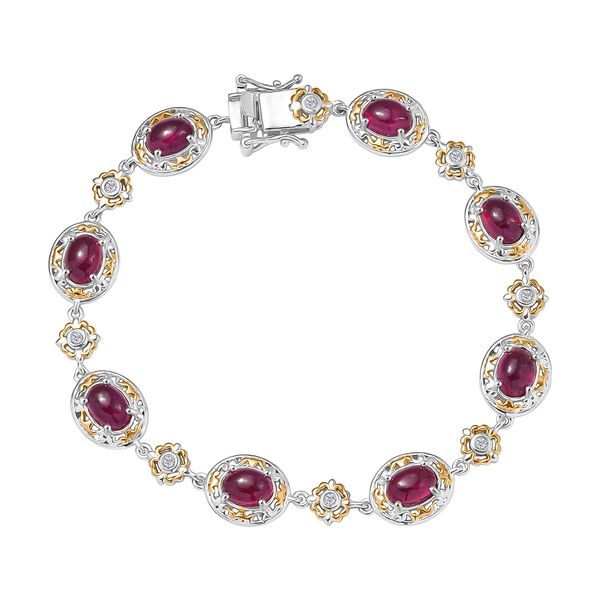 K&ouml;niglicher Glamour- AAA Afrikanischer Rubin (Fissure gef&uuml;llt), Wei&szlig;er Zirkon Armband ca. 19 cm 925 Silber rhodiniert ca. 12.37 ct