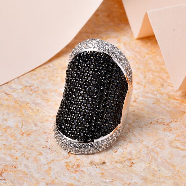 Wei&szlig;er Zirkon, Schwarzer Spinell Ring, 925 Silber Zweifarbig(Gr&ouml;&szlig;e 16.00) ca. 4.04 ct image number 2