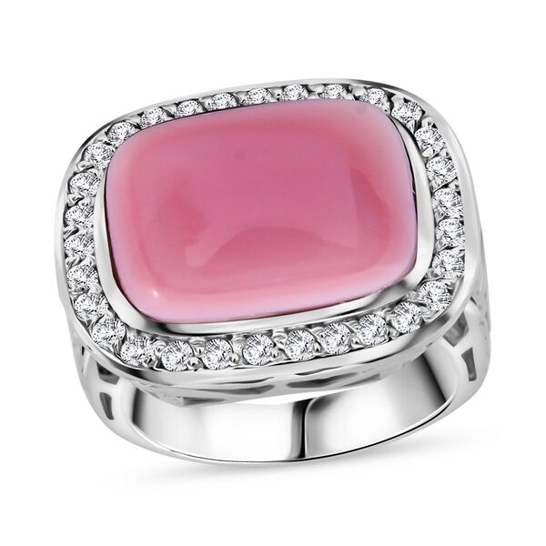 AAA Nat&uuml;rlicher Rosa K&ouml;nigsmuschel Perle, Wei&szlig;er Zirkon Ring 925 Silber rhodiniert (Gr&ouml;&szlig;e 20.00) image number 3