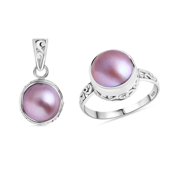 Royal Bali Kollektion- Rosa Mabe Perle Ring und Anh&auml;nger