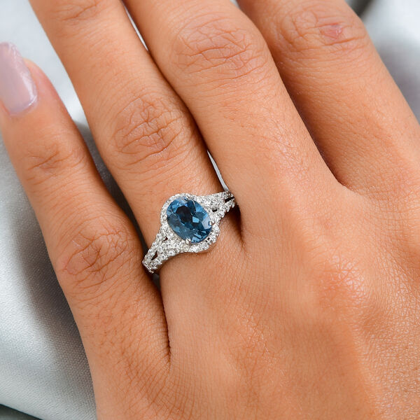 London Blau Topas und Zirkon Ring 925 Silber platiniert  ca. 2,01 ct image number 3