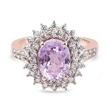 Martha Rocha Kunzit und Zirkon Ring, 925 Silber Ros&eacute; Gold-&Uuml;berzug (Gr&ouml;&szlig;e 16.00) ca. 3.12 ct