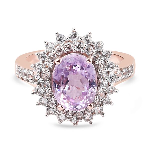 Martha Rocha Kunzit und Zirkon Ring 925 Silber Ros&eacute; Gold-&Uuml;berzug image number 0