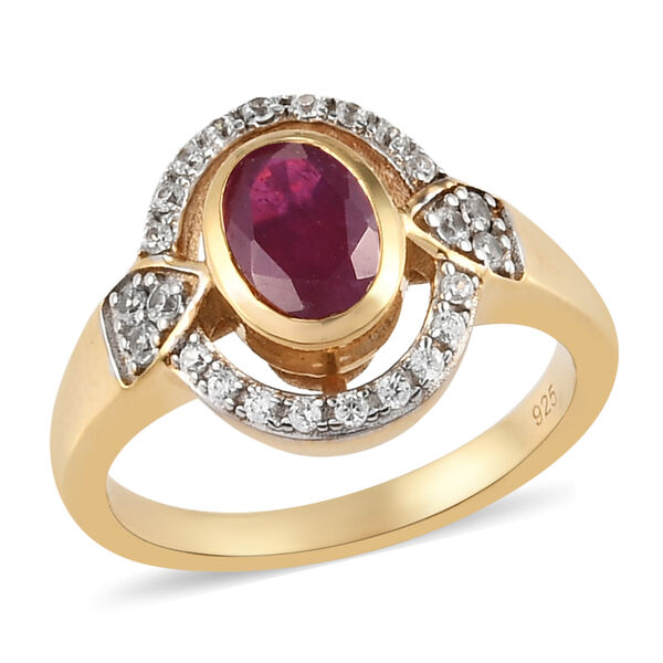 Afrikanischer Rubin und Zirkon-Ring, (Fissure gef&uuml;llt), 925 Silber vergoldet image number 4