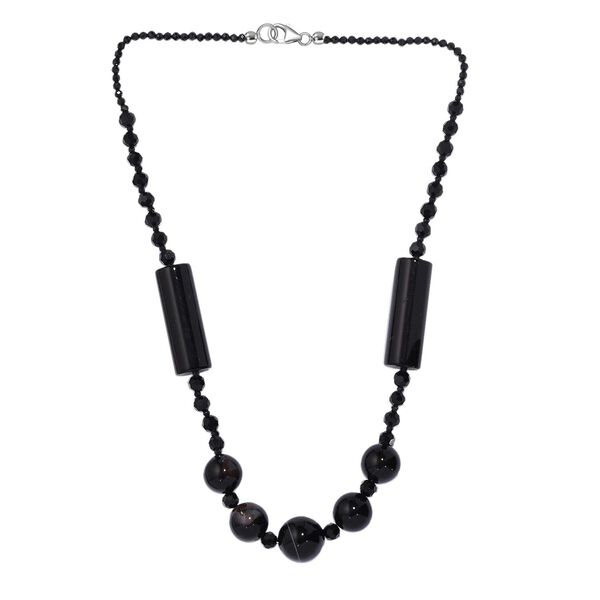 Schwarzer Spinell, Schwarzer Achat Halskette ca. 50 cm Edelstahl rhodiniert image number 4