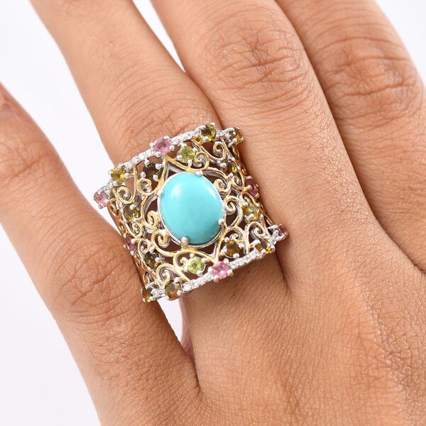 D'Joy AA Sleeping Beauty Türkis und AA Multi-Turmalin und Zirkon zweifarbiger Ring - 5,29 ct. image number 3