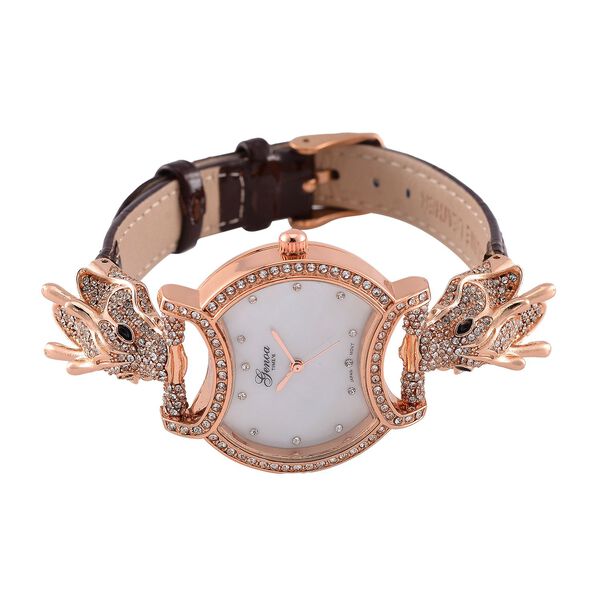 GENOA Kristall Uhr mit japanischem Miyota-Uhrwerk und braunem Lederarmband in Ros&eacute;goldton, 24cm image number 4