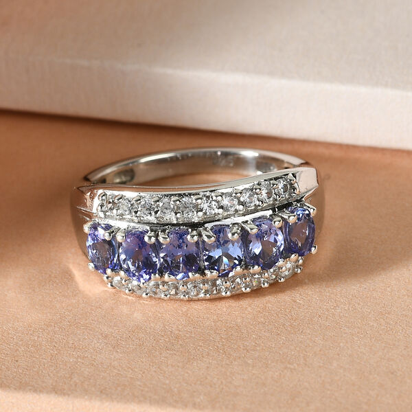 Tansanit und Zirkon Ring 925 Silber platiniert  ca. 1,52 ct image number 2