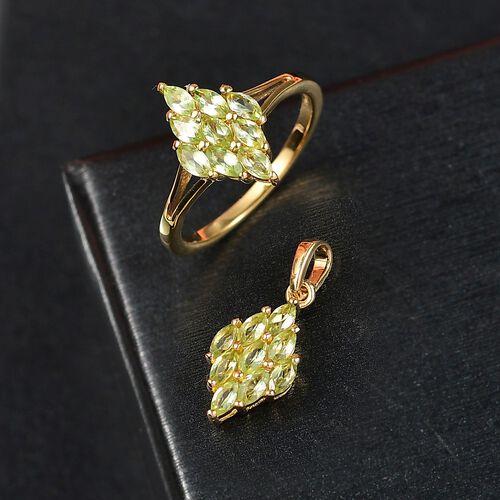 Peridot Schmuckset 925 Silber vergoldet ca. 1,62 ct. image number 1