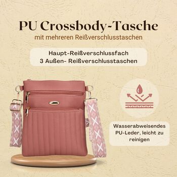 Crossbody-Tasche mit mehreren Rei&szlig;verschlussf&auml;chern, gemustertem Schulterriemen, 23x26 cm, Altrosa