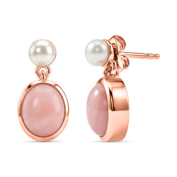 D'Joy Rosa Opal, S&uuml;&szlig;wasser Perle (4mm) Ohrringe 925 Silber 750 ros&eacute;vergoldet