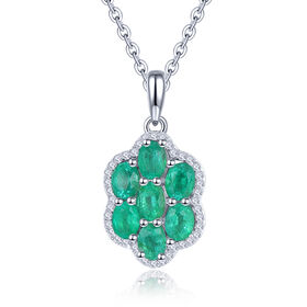 AAA Kagem sambischer Smaragd und Zirkon-Cluster-Anhänger mit Kette in Silber