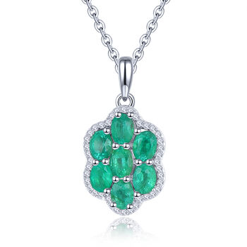 AAA Kagem sambischer Smaragd und Zirkon-Anh&auml;nger mit kette, 925 Silber rhodiniert ca. 1,34 ct