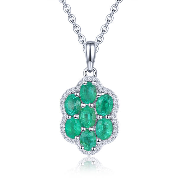 AAA Kagem sambischer Smaragd und Zirkon-Cluster-Anh&auml;nger mit Kette in Silber