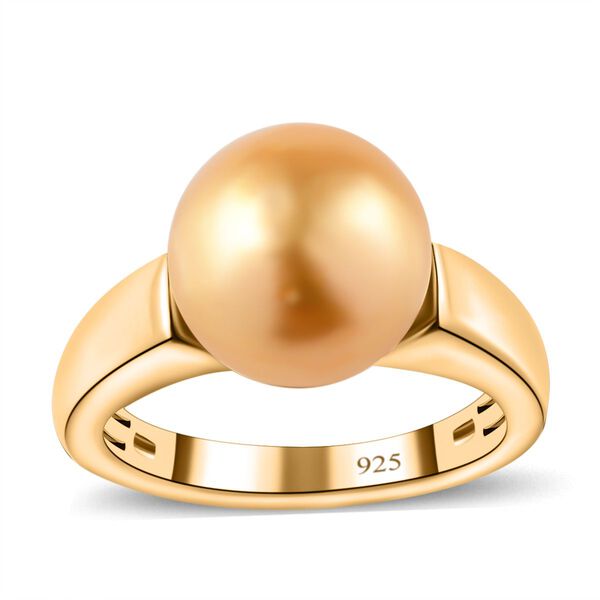 AA Goldene Südsee Perle Ringe 925 Silber Gelbgold Vermeil (Größe 21.00) image number 4