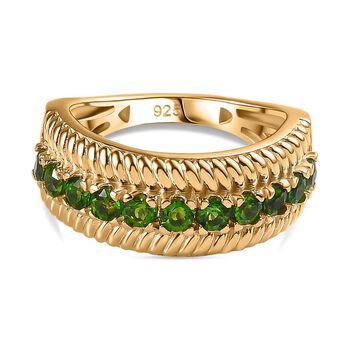 Nat&uuml;rlicher Chromdiopsid Ring 925 Silber Gelbgold Vermeil (Gr&ouml;&szlig;e 16.00) ca. 0,89 ct