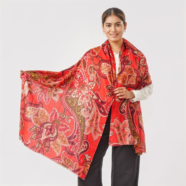 LA MAREY Schal aus 100% Premium-Kaschmir mit Digitaldruck, 70x200 cm, rot image number 6