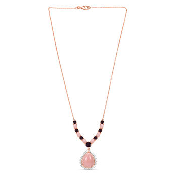 D'Joy Rosa Opal, Nat&uuml;rlicher Rhodolith Granat Halskette ca. 45 cm 925 Silber 750 Ros&eacute;gold Vermeil ca. 15,23 ct.