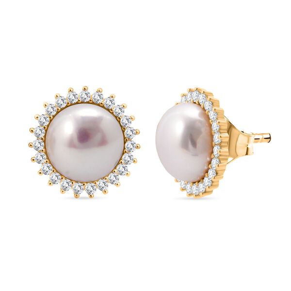 S&uuml;&szlig;wasser Perle (10 mm), Wei&szlig;er Zirkonia Ohrringe 925 Silber vergoldet