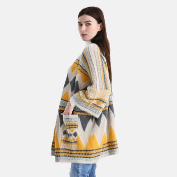 Cardigan mit grafischem Rautenmuster und Taschen, Einheitsgr&ouml;&szlig;e, Sonnengelb