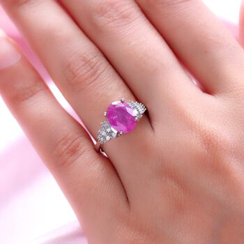 Ilakaka Rosa Saphir und wei&szlig;er Diamant-Ring, 925 Silber platiniert  ca. 4,01 ct