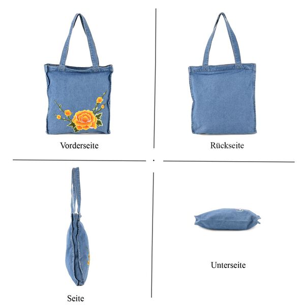 Shoppertasche, 33x35x5cm, Blau, Rosen-Stickerei image number 4