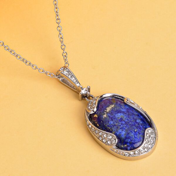 Lapislazuli und weißer Kristall-Anhänger mit Kette - 17 ct. image number 3