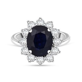 D'Joy Masoala Saphir (Fissure gefüllt), Weißer Zirkon Ring 925 Silber rhodiniert (Größe 18.00) ca. 6,46 ct