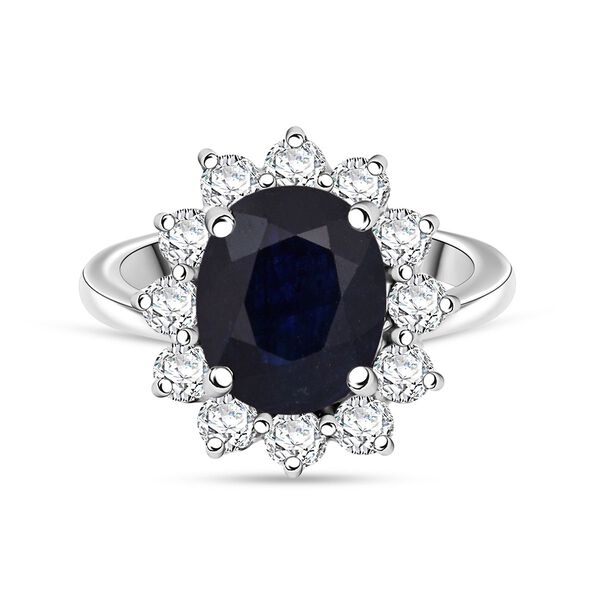 D'Joy Masoala Saphir (Fissure gefüllt), Weißer Zirkon Ring 925 Silber rhodiniert (Größe 18.00) ca. 6,46 ct image number 0