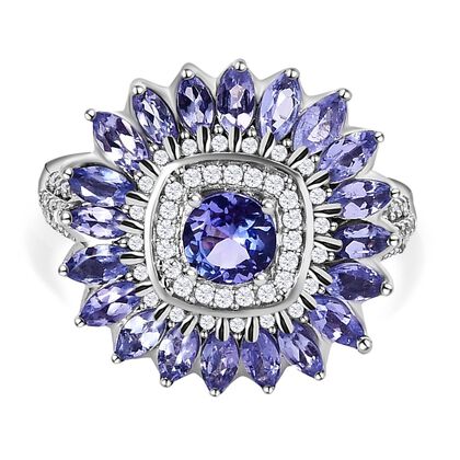 Tansanit Ring, 925 Silber platiniert, (Gr&ouml;&szlig;e 16.00) ca. 2.31 ct