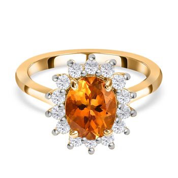 Serra Gaucha Citrin, Wei&szlig;er Zirkon Ring, 925 Silber Gelbgold Vermeil, (Gr&ouml;&szlig;e 19.00) ca. 3.14 ct