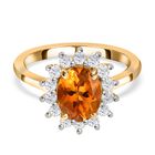 Serra Gaucha Citrin, Weißer Zirkon Ring, 925 Silber Gelbgold Vermeil, (Größe 19.00) ca. 3.14 ct