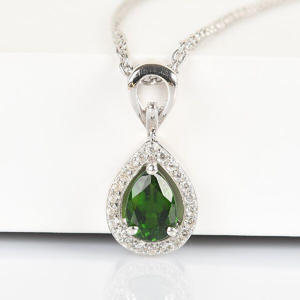 Natürlicher Chromdiopsid und Zirkon-Anhänger mit Kette, 45 cm - 0,81 ct. image number 2