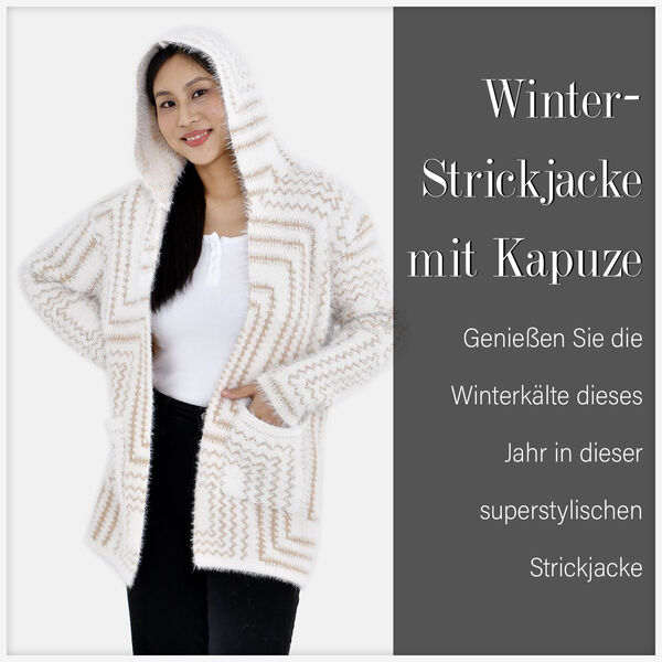 Winter Cardigan mit Kapuze, weiß- und pfirsischfarben image number 4