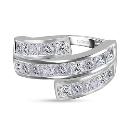 GP Art Deco-Kollektion Moissanit und Kanchanaburi blauer Saphir Ring, 925 Silber platiniert (Gr&ouml;&szlig;e 21.00) ca. 2.64 ct