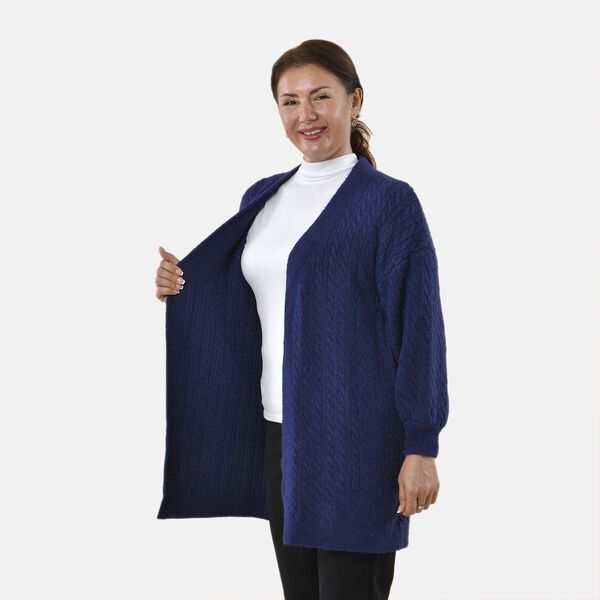 Gestrickter Cardigan mit Zopfmuster, 83x41x53cm, Dunkelblau image number 3