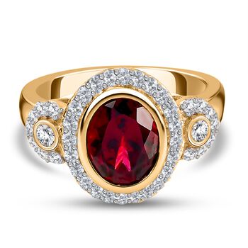 Rhodolith Granat und Zirkon Ring 925 Silber vergoldet (Gr&ouml;&szlig;e 16.00) ca. 2,99 ct