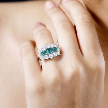 AAA Smaragd, Moissanit Ring 925 Silber rhodiniert (Gr&ouml;&szlig;e 20.00) ca. 3,31 ct