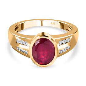 Afrikanischer Rubin (Fissure gefüllt), weißer Zirkon Ring, 925 Silber vergoldet (Größe 20.00) ca. 2.99 ct