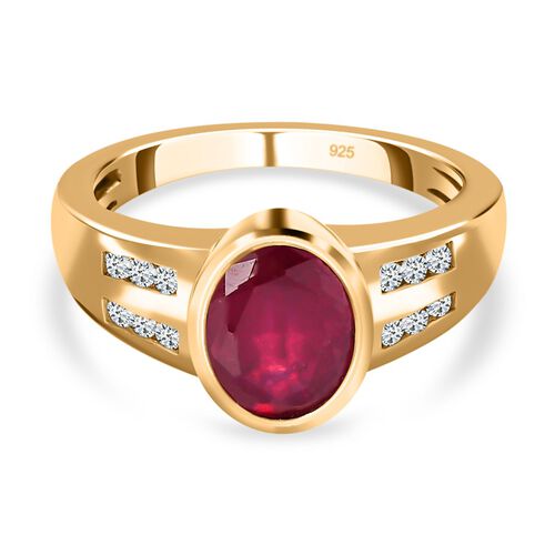Afrikanischer Rubin (Fissure gefüllt), weißer Zirkon Ring, 925 Silber vergoldet (Größe 20.00) ca. 2.99 ct image number 0