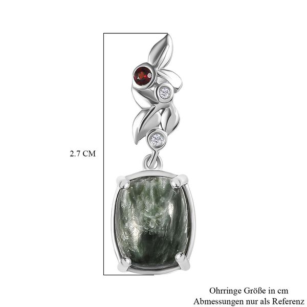 Viktorianische Bl&uuml;te - Sibirischer Seraphinite, Rote Granat Ohrringe, 925 Silber platiniert ca. 6,61 ct image number 6