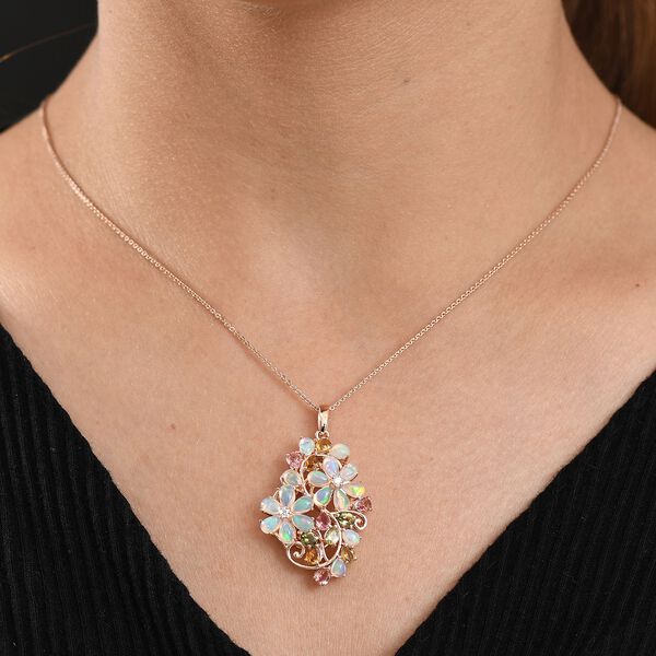 D'Joy Nat&uuml;rlicher, &auml;thiopischer Welo Opal, Multi-Turmalin und Moissanit Anh&auml;nger mit 50cm Kette - 4,23 ct. image number 3