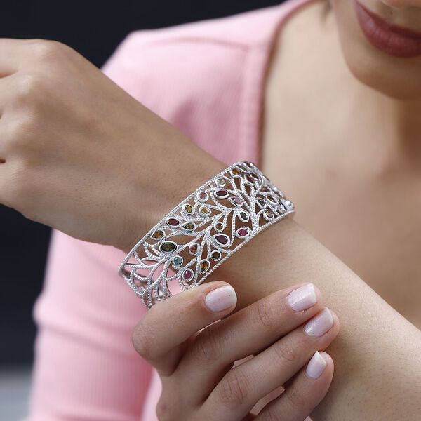 AA Mehrfarbig-Turmalin Armreif ca. 19 cm 925 Silber platiniert ca. 6,53 ct. image number 3