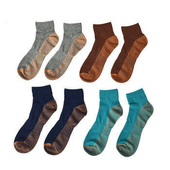 4er-Set Kupfer Socken, Gr&ouml;&szlig;e S/M, L&auml;nge 26 cm, Blaugr&uuml;n, Blau, Dunkelgrau, Braun