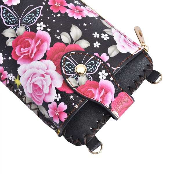 Handy Crossbody-Tasche aus Kunstleder, 10.5x18cm, Blumen image number 6